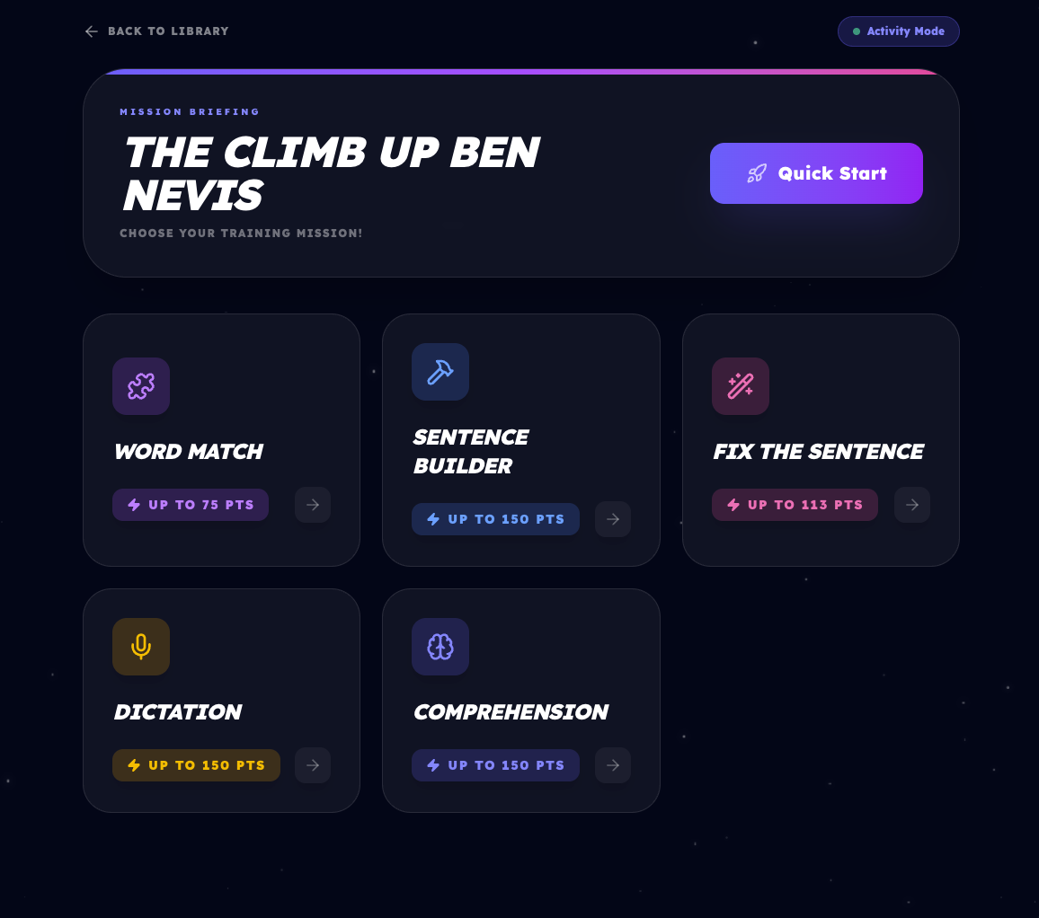 Gamified Activity Selection for KS2/KS3 Pupils